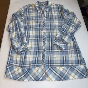 J Jill Shirt Womens Petite Large Button Up Blouse Top Plaid Long Sleeve Viscose